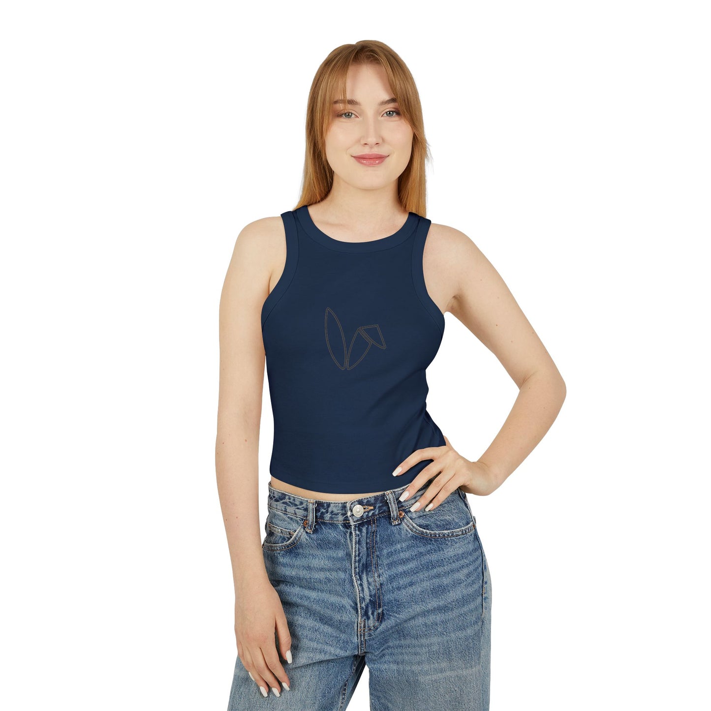 Minimalist Style Women's Micro Rib Racer Tank Top with Abstract Design