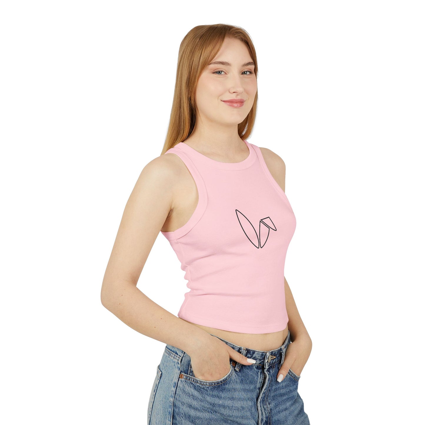 Minimalist Style Women's Micro Rib Racer Tank Top with Abstract Design