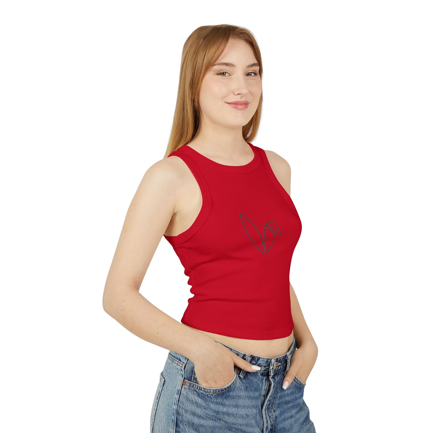 Minimalist Style Women's Micro Rib Racer Tank Top with Abstract Design