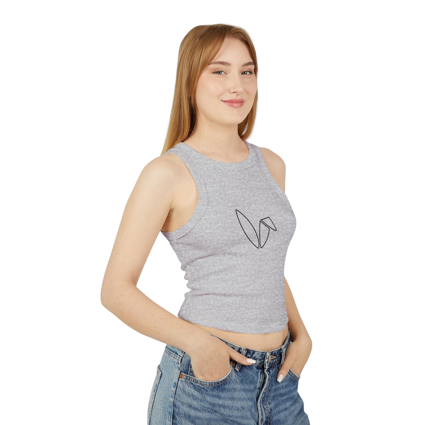 Minimalist Style Women's Micro Rib Racer Tank Top with Abstract Design