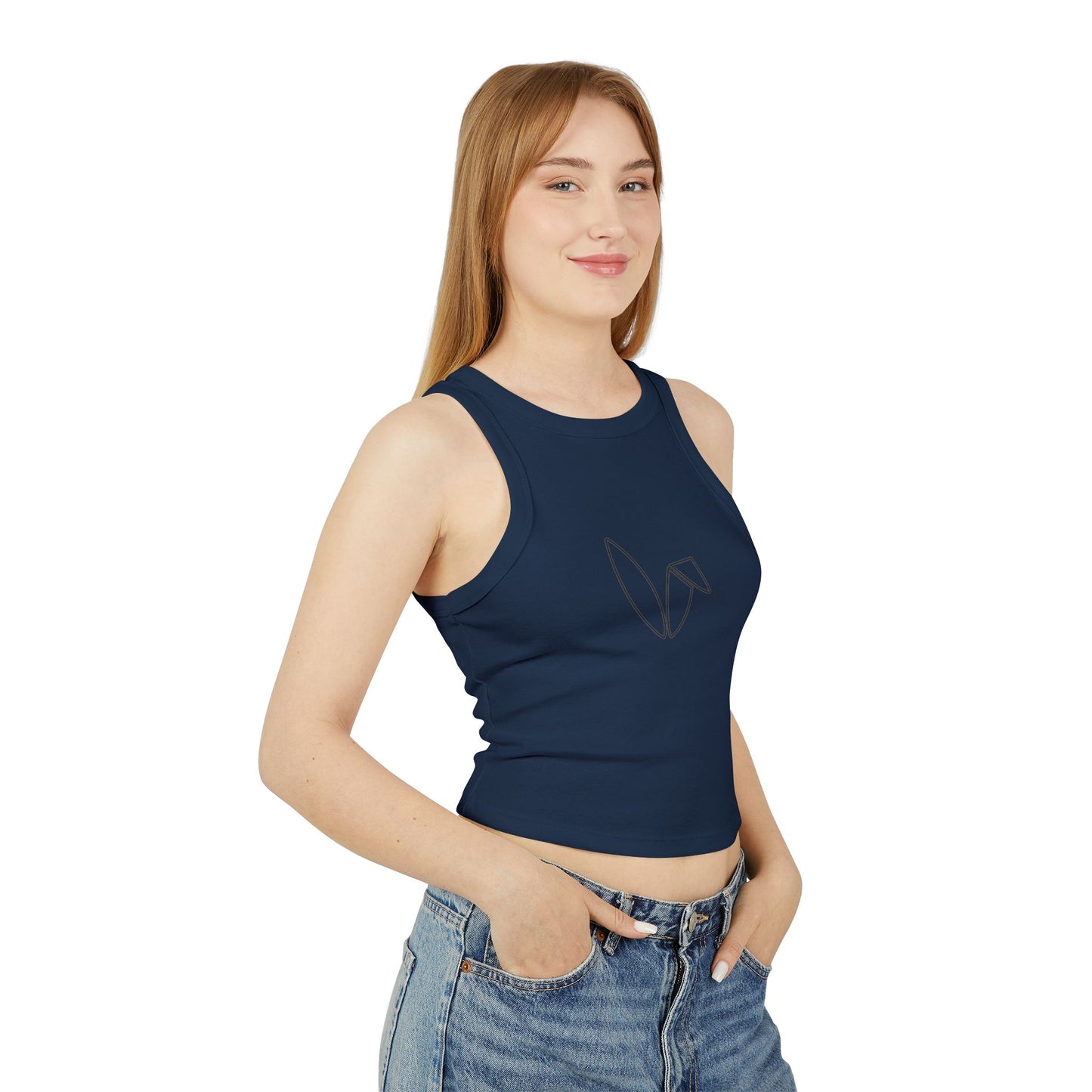 Minimalist Style Women's Micro Rib Racer Tank Top with Abstract Design